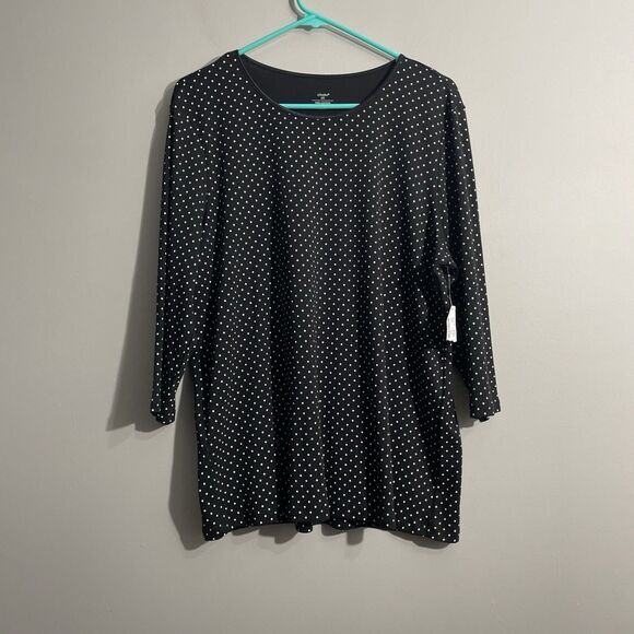 CJ Banks Women’s 1X Black White Polka Dot Long Sleeve Top NWT - Picture 1 of 11